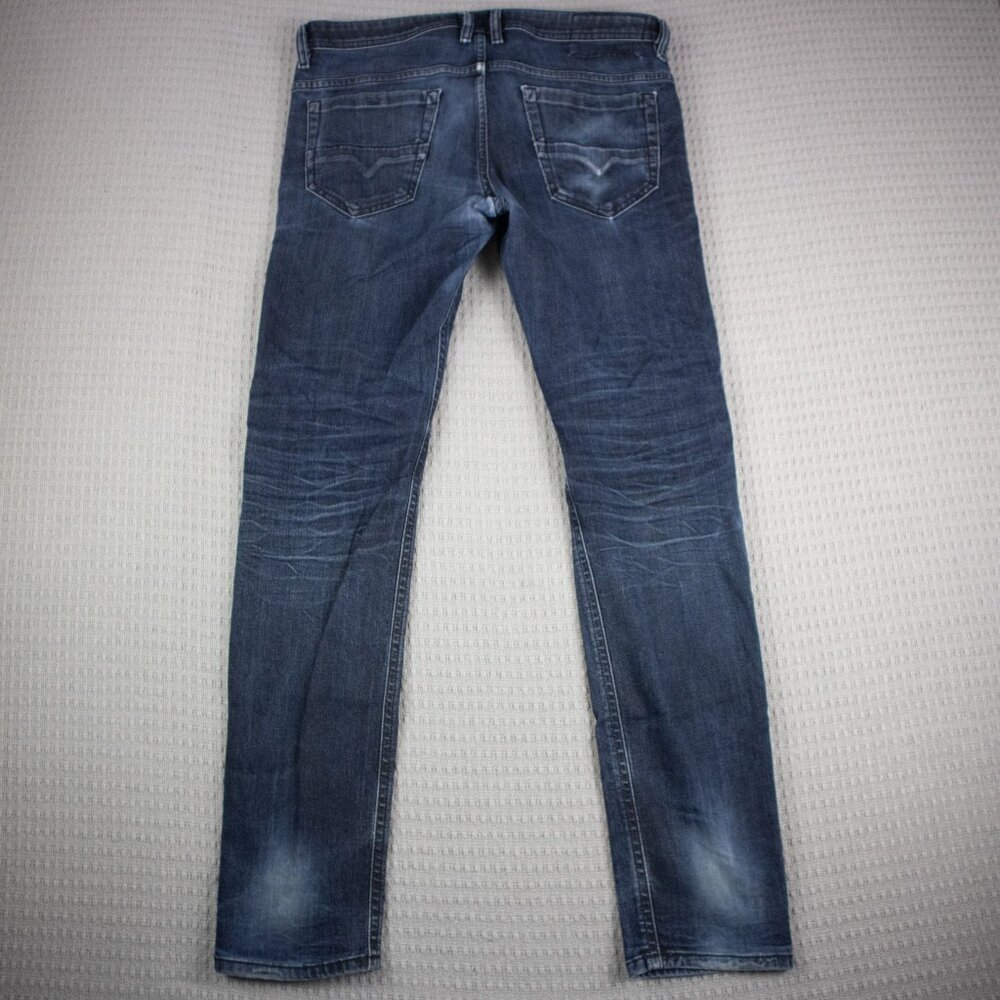 Diesel Vintage 00s Y2K Thommer Skinny Straight Jeans in Washed Diatressed Blue - Picture 1 of 8